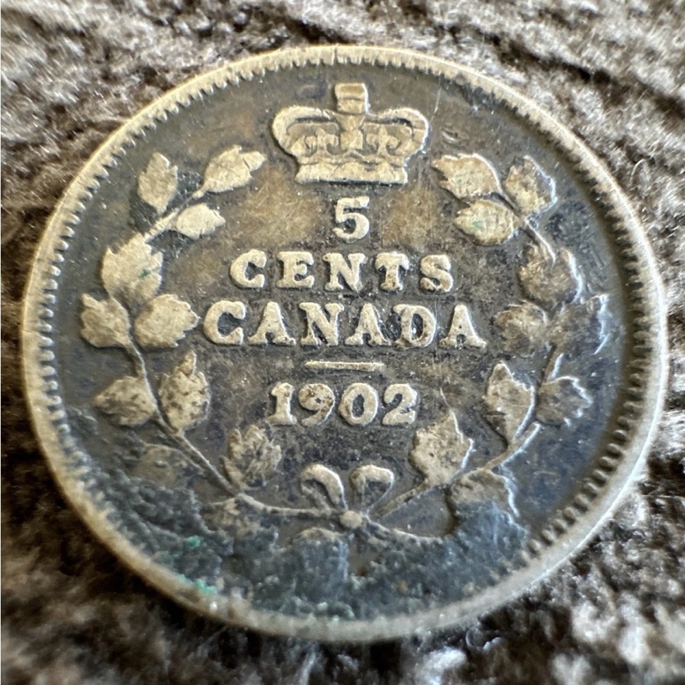 Antique 1902 Canada 5 Cents Coin
This has been in circulation.